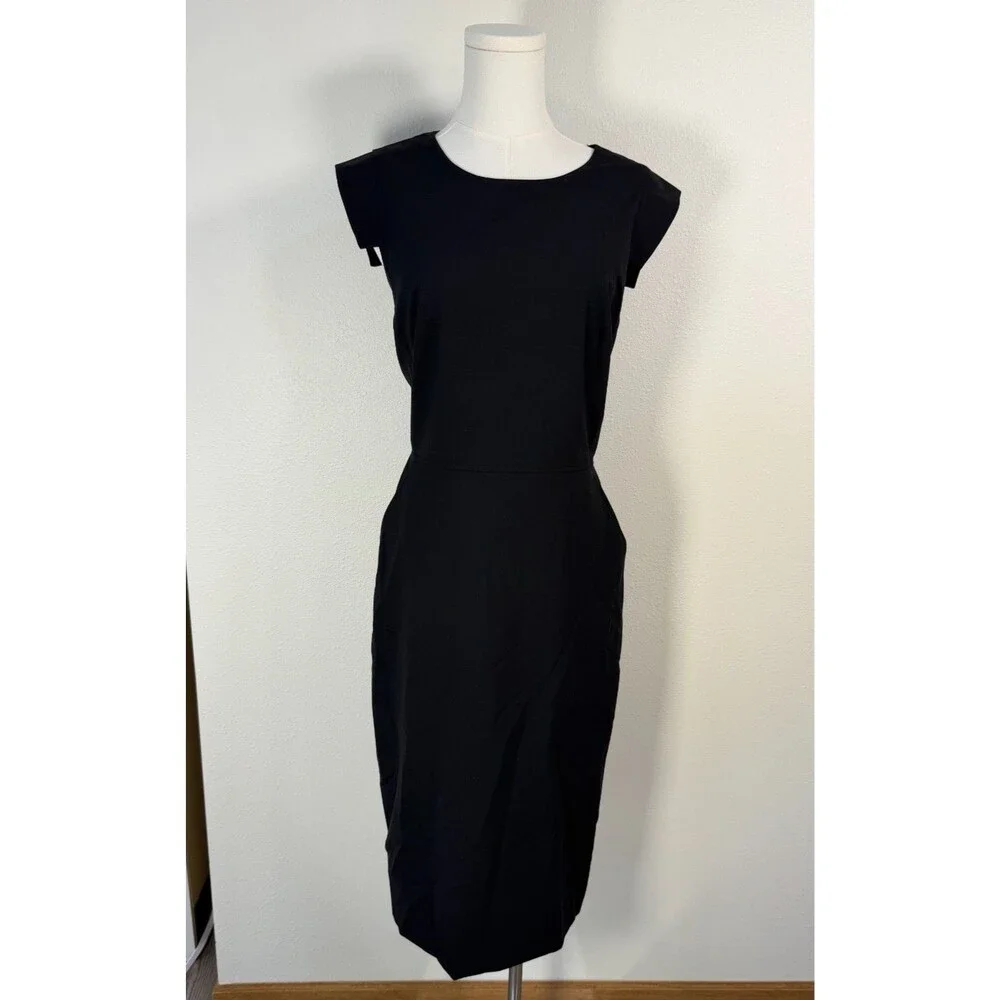 J.Crew Black Wool Sheath Dress Women's 8T Tall Career Office Midi